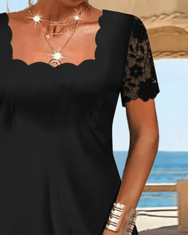 Maria | Scalloped Black Midi