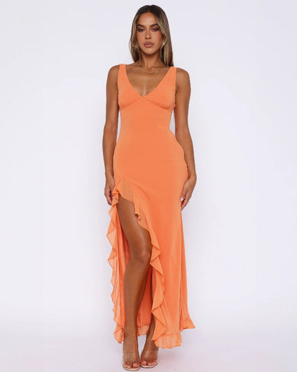 Maya Chevalier | Flowing V-Neck Maxi Dress with Ruffle Hem