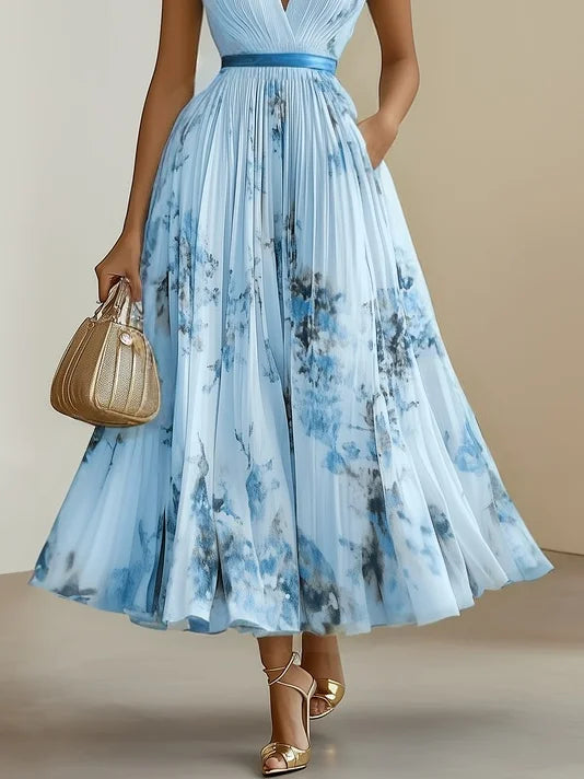 Ida Girard | Romantic Pleated Midi Dress with Floral Print