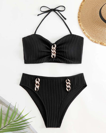 Ribbed Bikini with Gold Chain Detail