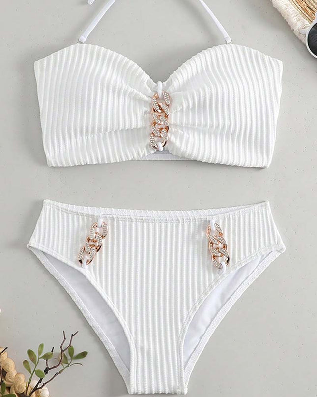 Ribbed Bikini with Gold Chain Detail