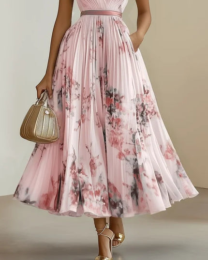 Ida Girard | Romantic Pleated Midi Dress with Floral Print