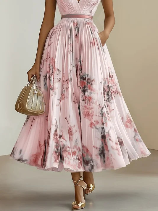 Ida Girard | Romantic Pleated Midi Dress with Floral Print