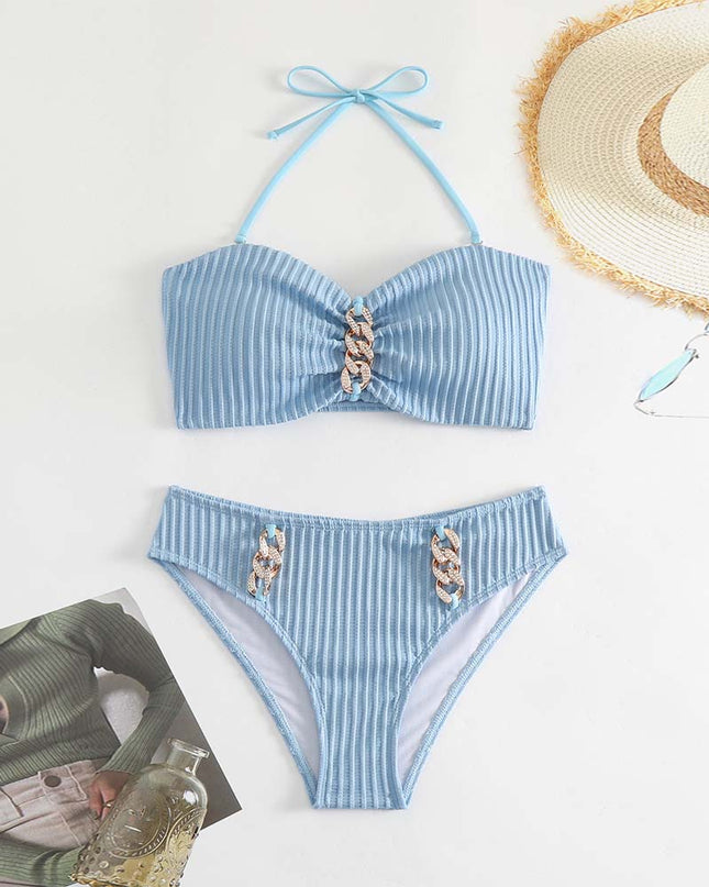 Ribbed Bikini with Gold Chain Detail