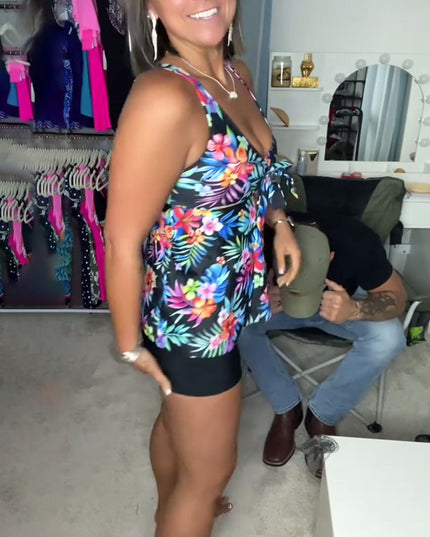 Tropical Floral Tankini with Shorts