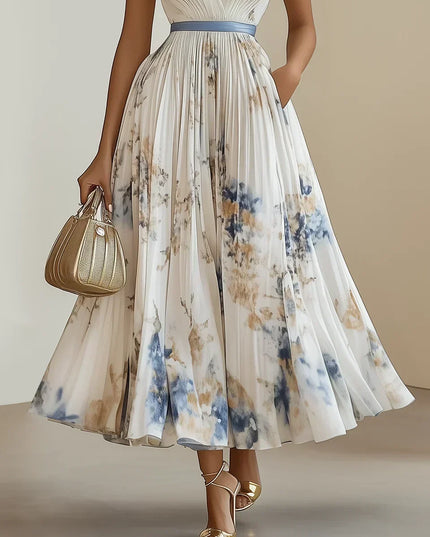 Ida Girard | Romantic Pleated Midi Dress with Floral Print