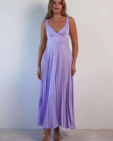 Cleo Bellamy | Elegant Pleated Midi Dress with Open Back