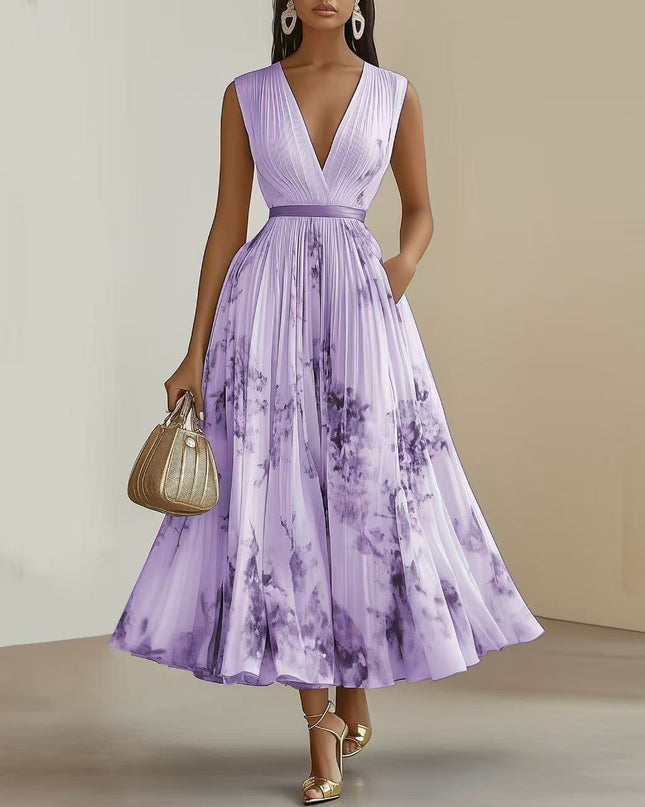 Ida Girard | Romantic Pleated Midi Dress with Floral Print
