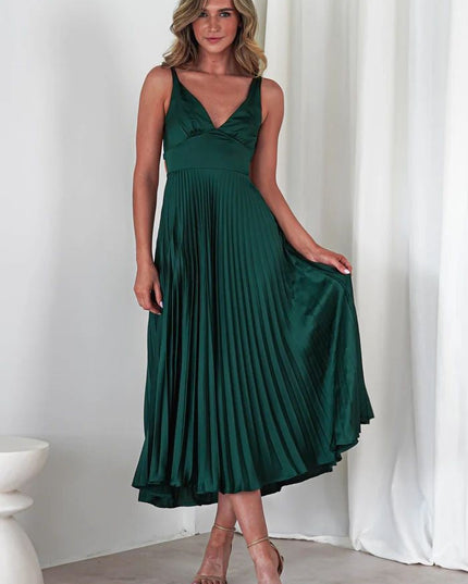 Cleo Bellamy | Elegant Pleated Midi Dress with Open Back