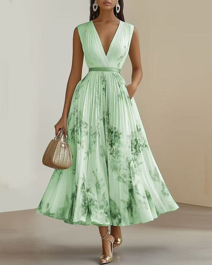 Ida Girard | Romantic Pleated Midi Dress with Floral Print