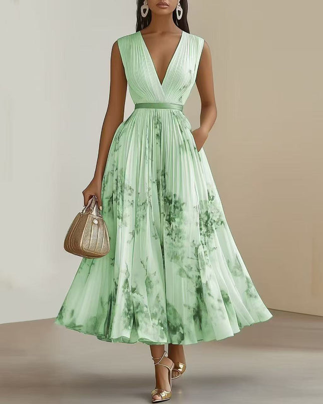 Ida Girard | Romantic Pleated Midi Dress with Floral Print
