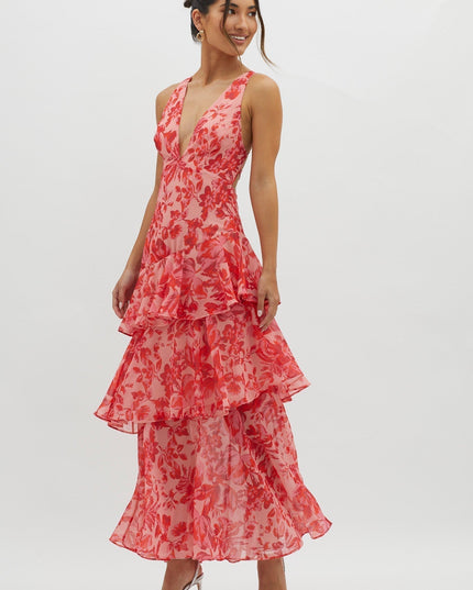 Flora Vasseur | Romantic Ruffle Maxi Dress with Floral Print