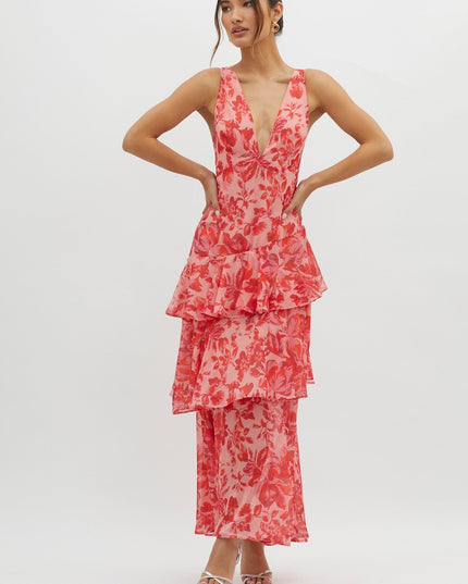 Flora Vasseur | Romantic Ruffle Maxi Dress with Floral Print
