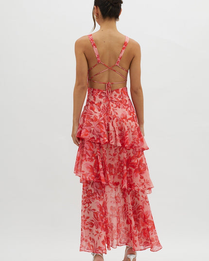 Flora Vasseur | Romantic Ruffle Maxi Dress with Floral Print