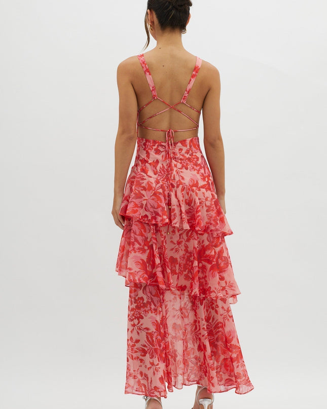 Flora Vasseur | Romantic Ruffle Maxi Dress with Floral Print