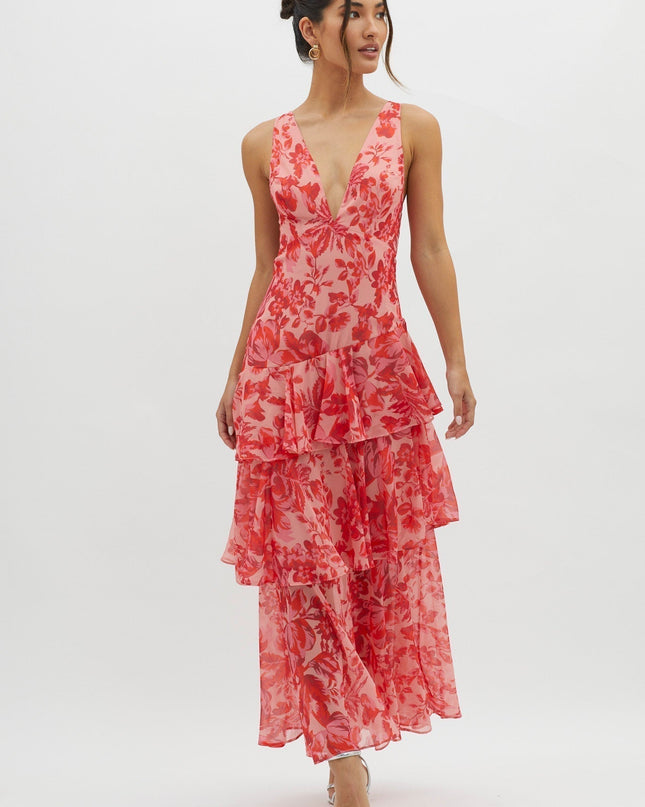 Flora Vasseur | Romantic Ruffle Maxi Dress with Floral Print