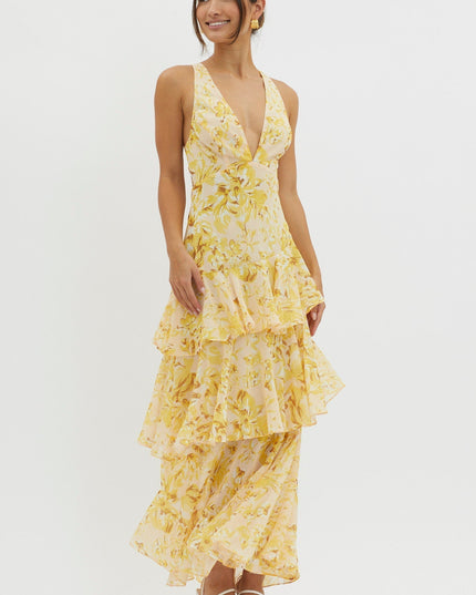 Flora Vasseur | Romantic Ruffle Maxi Dress with Floral Print