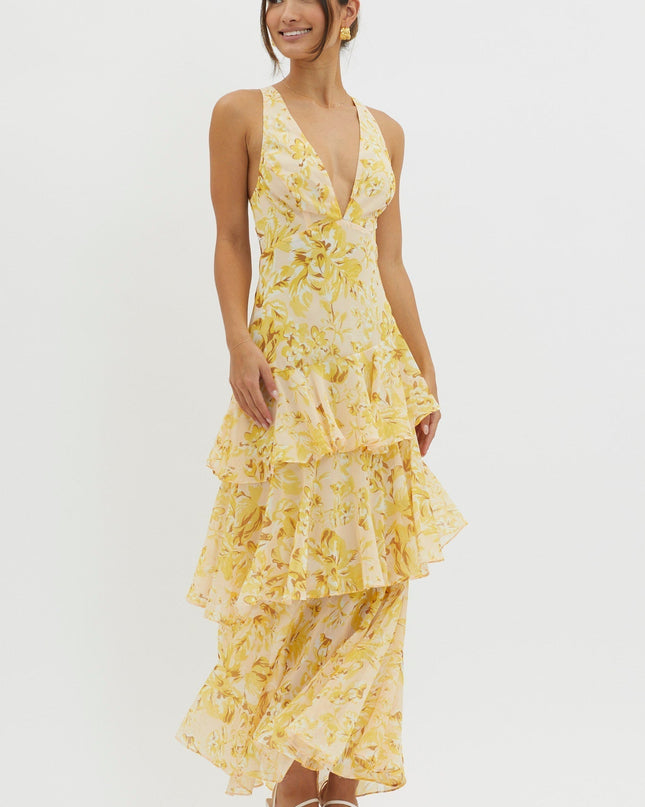 Flora Vasseur | Romantic Ruffle Maxi Dress with Floral Print