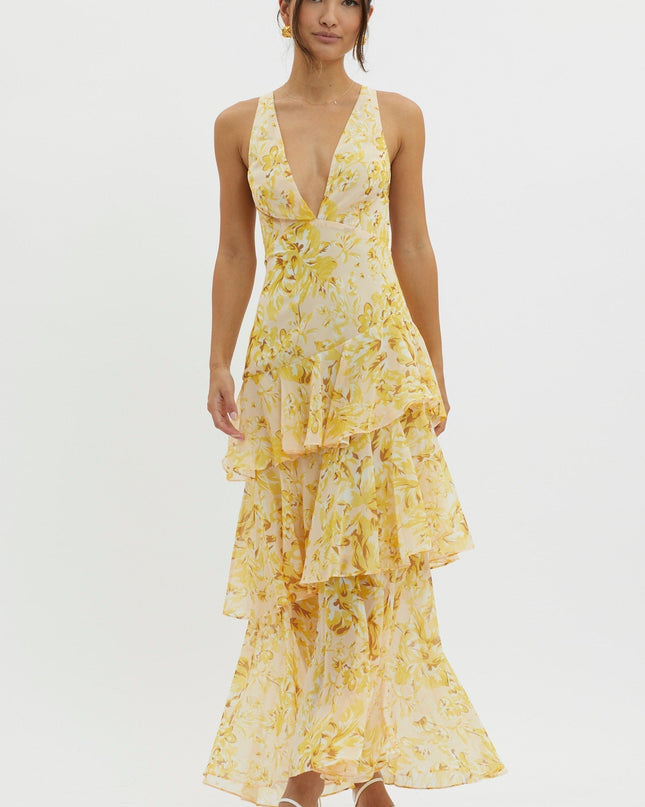 Flora Vasseur | Romantic Ruffle Maxi Dress with Floral Print