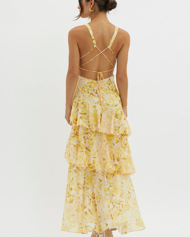Flora Vasseur | Romantic Ruffle Maxi Dress with Floral Print