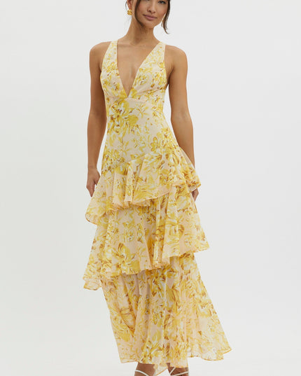 Flora Vasseur | Romantic Ruffle Maxi Dress with Floral Print