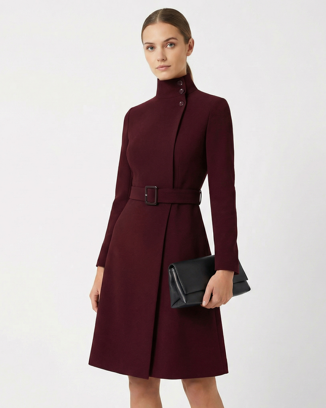 Woman wearing elegant belted midi dress