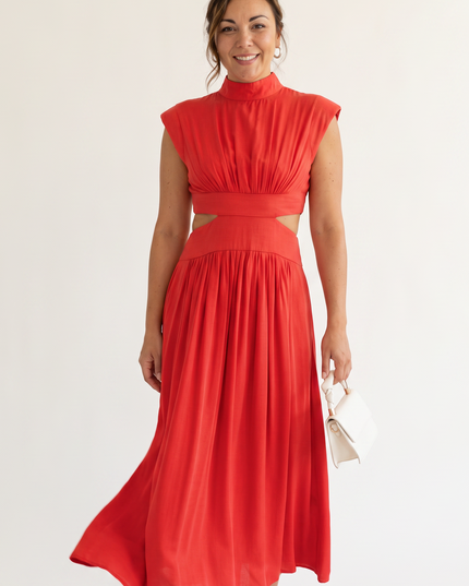 Woman wearing elegant maxi dress