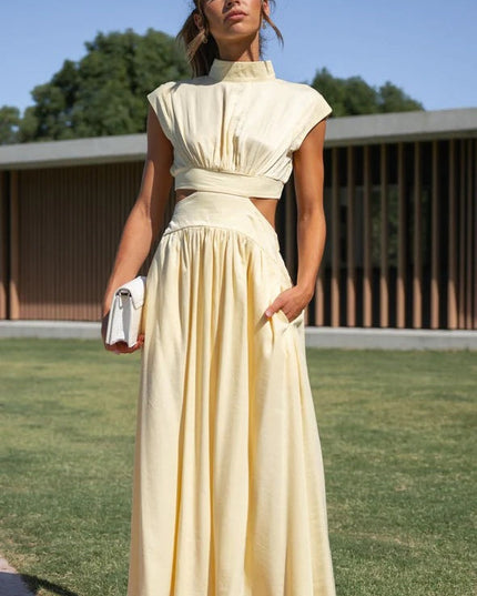 Woman wearing elegant maxi dress