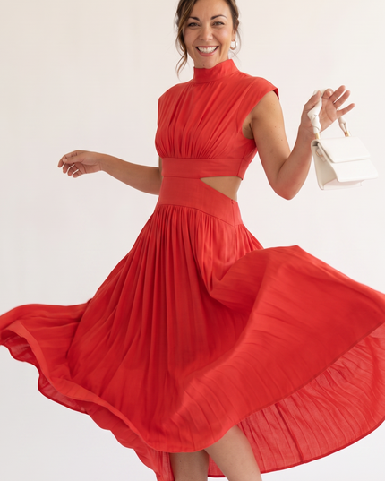 Woman wearing elegant maxi dress