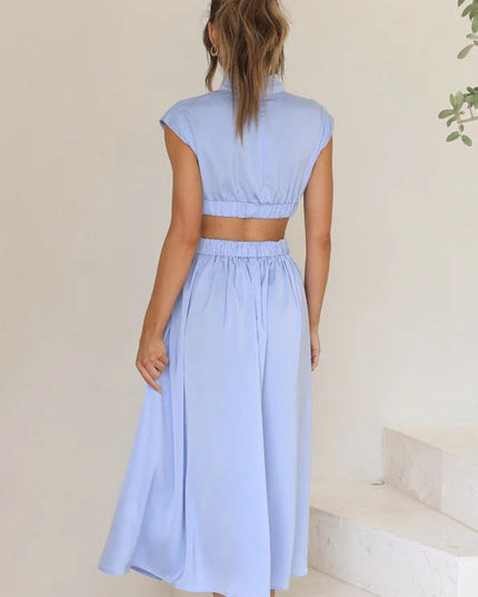Woman wearing elegant maxi dress