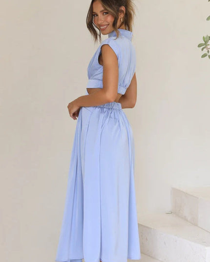 Woman wearing elegant maxi dress