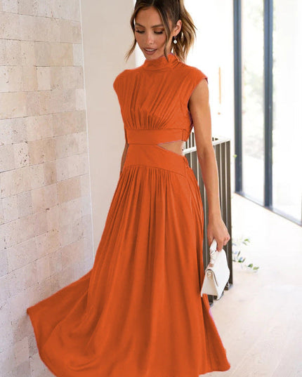 Woman wearing elegant maxi dress