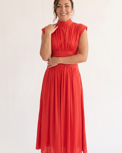 Woman wearing elegant maxi dress
