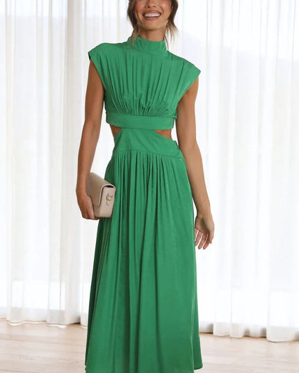 Woman wearing elegant maxi dress