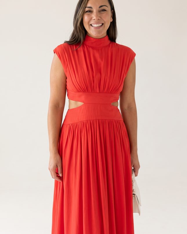 Woman wearing elegant maxi dress