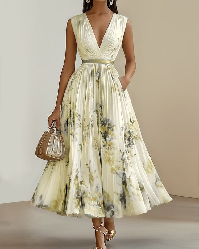 Ida Girard | Romantic Pleated Midi Dress with Floral Print