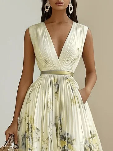 Ida Girard | Romantic Pleated Midi Dress with Floral Print