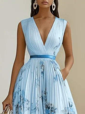 Ida Girard | Romantic Pleated Midi Dress with Floral Print