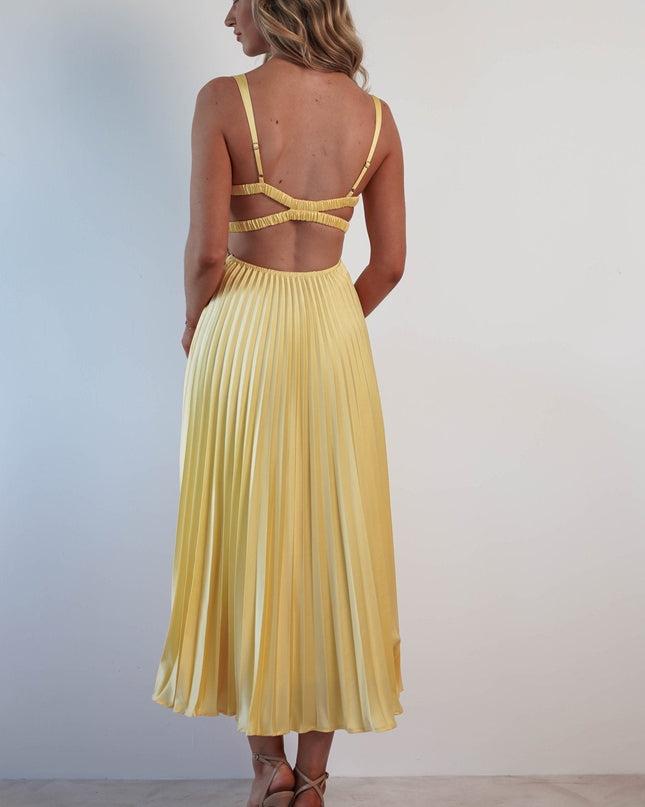 Cleo Bellamy | Elegant Pleated Midi Dress with Open Back
