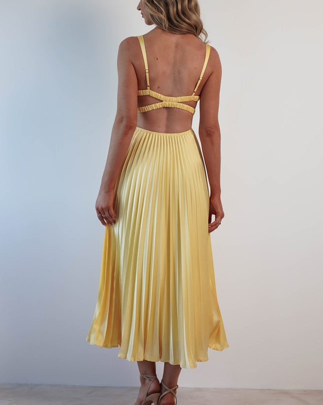 Cleo Bellamy | Elegant Pleated Midi Dress with Open Back