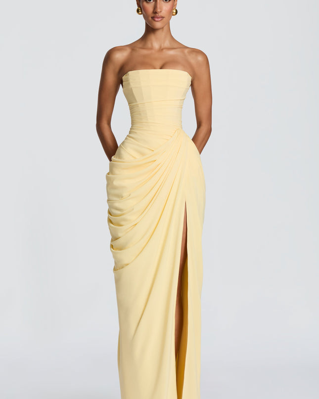 Zara Devereux | Dramatic Strapless Maxi Dress with Draping