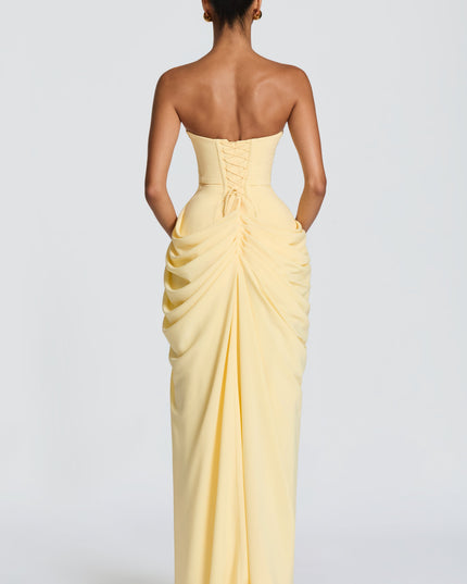 Zara Devereux | Dramatic Strapless Maxi Dress with Draping