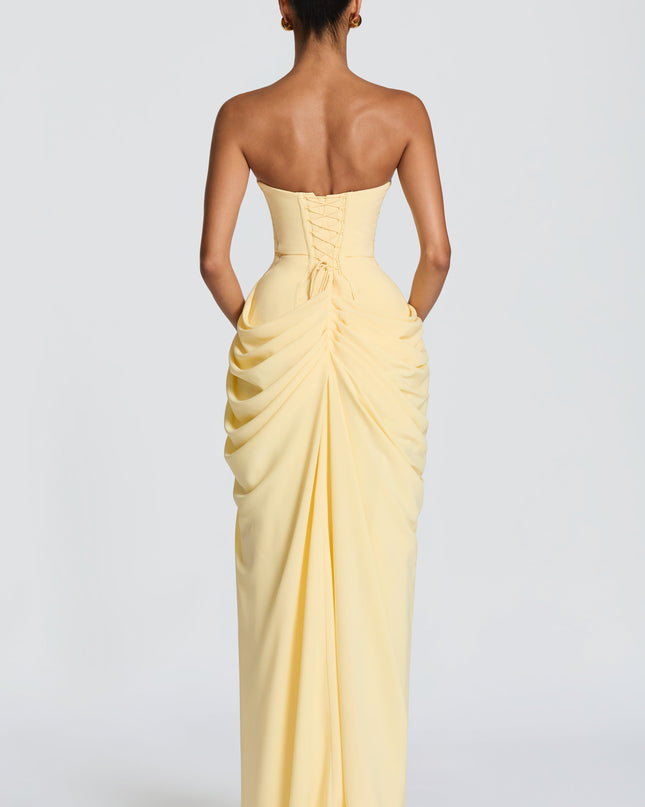 Zara Devereux | Dramatic Strapless Maxi Dress with Draping