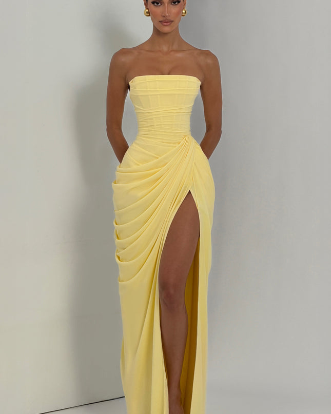 Zara Devereux | Dramatic Strapless Maxi Dress with Draping
