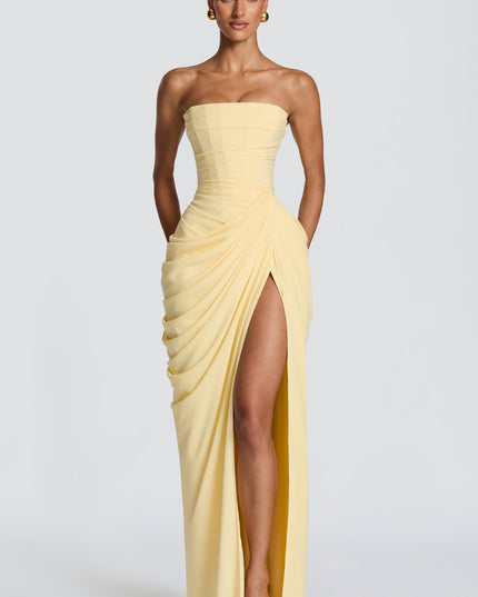 Zara Devereux | Dramatic Strapless Maxi Dress with Draping