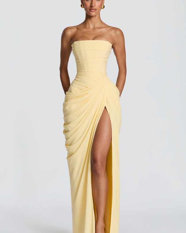 Zara Devereux | Dramatic Strapless Maxi Dress with Draping