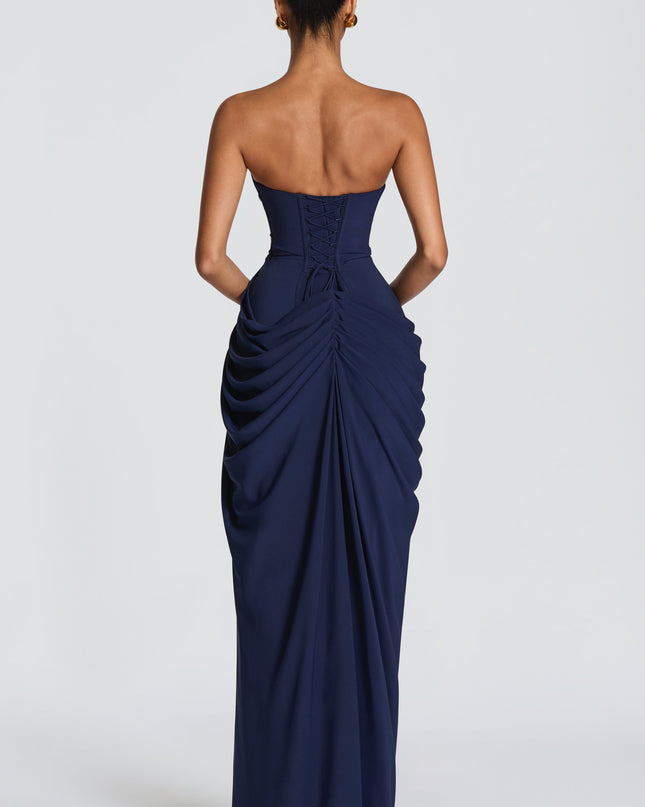 Zara Devereux | Dramatic Strapless Maxi Dress with Draping