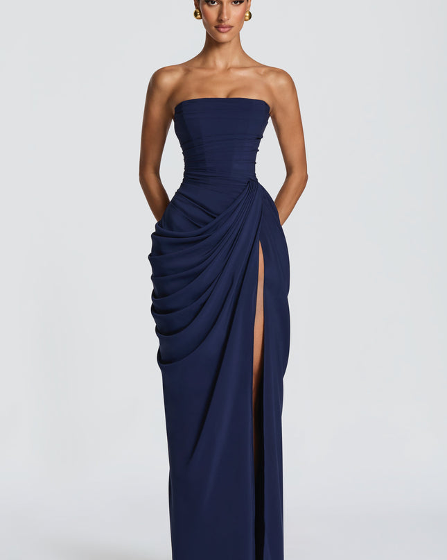 Zara Devereux | Dramatic Strapless Maxi Dress with Draping