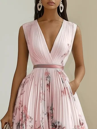 Ida Girard | Romantic Pleated Midi Dress with Floral Print