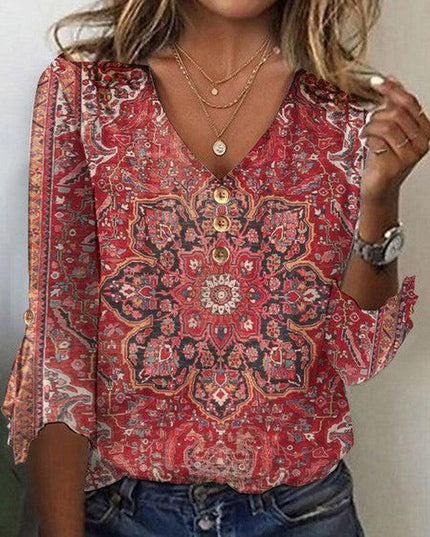 Arabella | Red Print Classic Top